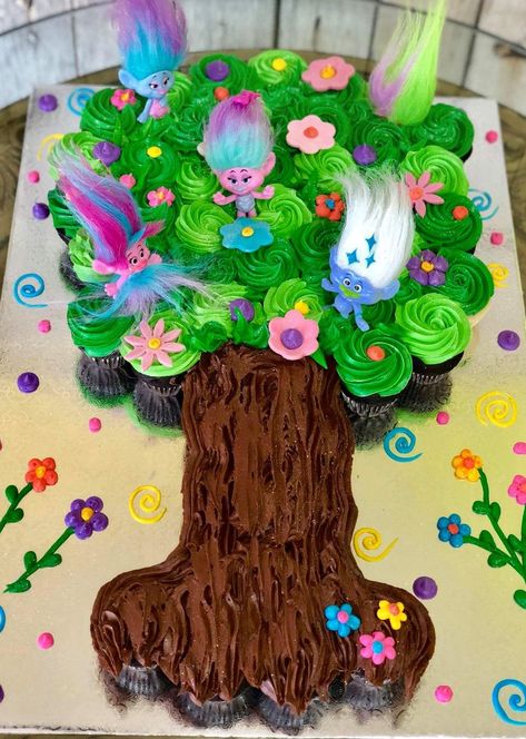 Trolls Cupcake Cake, Trolls Cupcakes, Trolls Birthday Party Cake, Troll Cupcakes, Troll Party Theme, Trolls Birthday Cake, Trolls Cake, Trolls Birthday Party, 4th Birthday Cakes