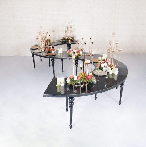 Black Serpentine Table » Event Rent Circle Tables, Wavy Table, Serpentine Table, Circle Dining Table, Dessert Buffet Table, Circle Table, Family Table, Dessert Buffet, Half Circle