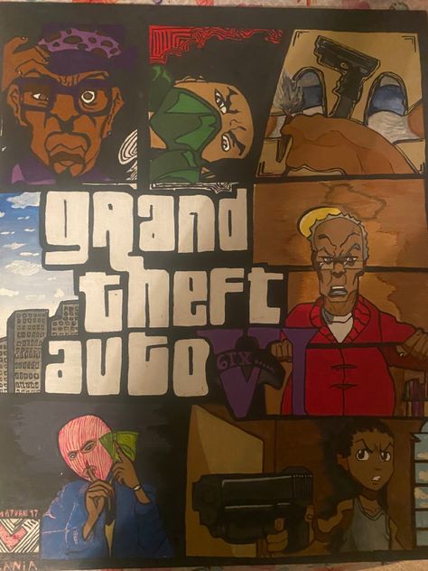 Boondocks Canvas Painting Ideas, Gta Paintings Canvas, The Boondocks Drawing Style, Painting Ideas On Canvas Boondocks, Easy Boondocks Painting, Boondocks Painting Canvas Easy, The Boondocks Painting, Gta Paintings, Gta Painting