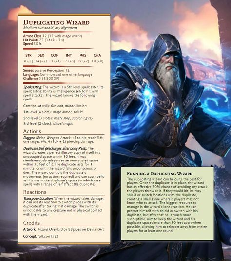 [Monster] Duplicating Wizard Skyrim Dnd, Dm Resources, Dnd Creatures, Dnd Monster, Dnd Stats, Monster Ideas, Dnd Classes, Dungeons And Dragons 5e, Dnd Dragons