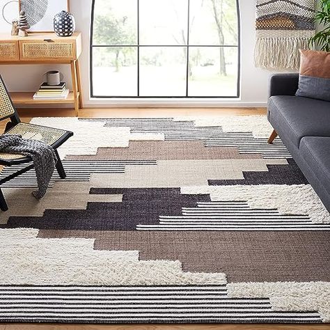 Amazon.com: Safavieh Kenya Collection Area Rug - 6' x 9', Black & Ivory, Handmade Southwestern Wool, Ideal for High Traffic Areas in Living Room, Bedroom (KNY278Z) : Home & Kitchen Bedside Runner, Southwestern Area Rugs, Area Rug Design, Moroccan Area Rug, Rug Direct, Flat Weave Rug, Cotton Rug, Rug Design, Colorful Rugs