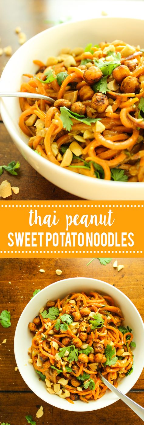 Hubby said this was one of the best things he's ever eaten! THAI PEANUT SWEET… Noodles With Peanut Sauce, Potato Noodles, Zoodle Recipes, Thai Peanut, Sweet Potato Noodles, Veggie Noodles, Spiralizer Recipes, Peanut Sauce, Sweet Potato Recipes