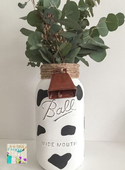 Cow Print Kitchen, Farm Kitchen Ideas, Half Gallon Mason Jars, Farm Kitchen Decor, Cow Kitchen Decor, Cow Birthday Parties, Farm Themed Party, Cow Kitchen, Cow Baby Showers