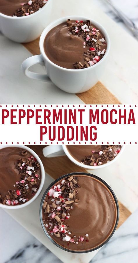 This peppermint mocha pudding adds a festive touch to an easy homemade chocolate pudding recipe. This chocolate mint pudding thickens with cornstarch (no need for eggs) and features just the right amount of mint without being overpowering. It’s a delicious holiday treat! Easy Homemade Chocolate Pudding, Mint Chocolate Pudding, Homemade Chocolate Pudding Recipe, Mint Pudding, Mocha Pudding, Chocolate Pudding Recipe, Peppermint Recipes, Homemade Chocolate Pudding, Healthy Chocolate Recipes