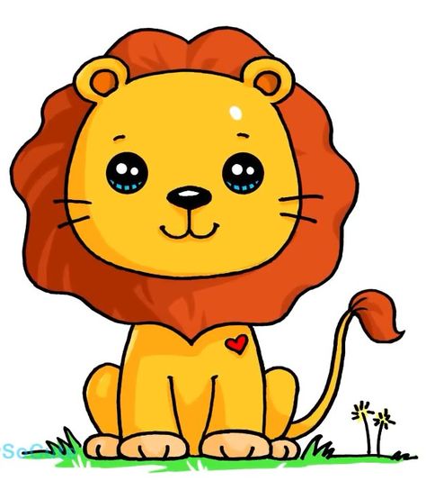 Cartoon Lion Drawing, Lion Cartoon Drawing, Lion Drawing Simple, Lion Face Drawing, Trin For Trin Tegning, Lion Cartoon, Kawaii Girl Drawings, Easy Animal Drawings, Lion Drawing