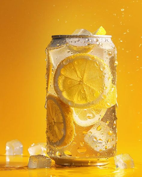 This is an image of a can of lemon soda. The can is yellow and has a picture of a lemon on it ->> more details in ai-img-gen.com Baby Toothpaste, Lemon Soda, Profile Picture Images, 귀여운 음식 그림, Lemon Slices, Minute Maid, Coffee Corner, Lemon Slice, Creative Ads