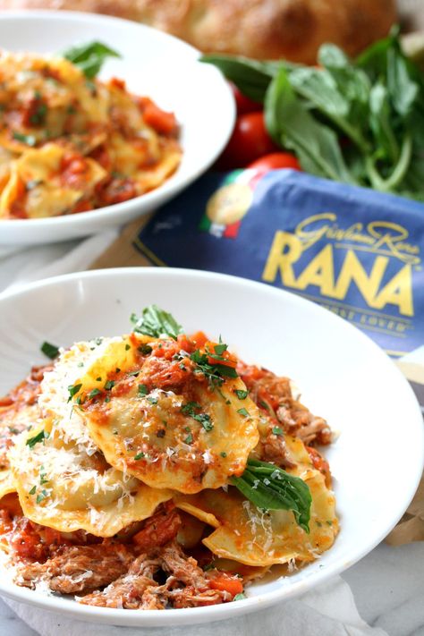 Mushroom Ravioli with Pork Ragu Rana Ravioli, Pork Ravioli, Spaghetti Recipes Easy, Pork Ragu, Mushroom Ravioli, Big Family Meals, Ragu Recipe, Ravioli Recipe, How To Cook Mushrooms