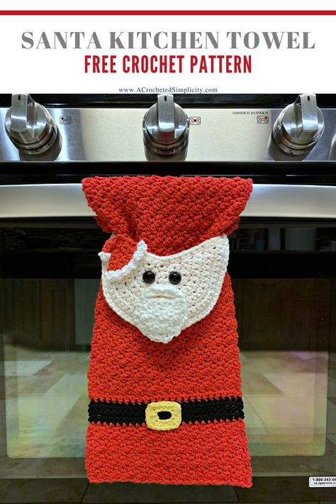 Crocheted Towels, Santa Kitchen, Crochet Towels, Crochet Dish Towels, Holiday Crochet Patterns, Crochet Towel Topper, Crochet Kitchen Towels, Crochet Holiday, Crochet Idea