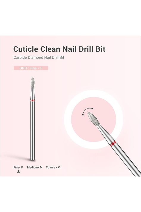 MelodySusie 2.1mm Nib Shape Cuticle Clean Nail Drill Bit 3/32&#39;&#39;, Professional Safety Carbide Diamond Under Nail Cleaner for Cuticle Dead Skin Nail Prepare, Beginners Bits, Series Bit-S, Fine Diy Fashion Accessories, Diamond Nails, Clean Nails, Nail Drill, Drill Bit, Accessories Diy, Drill Bits, Dead Skin, Pink Rose