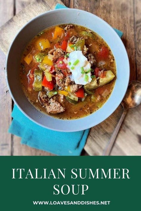 Fresh garden vegetables and a spicy earthy Italian sausage in a light broth make this Italian summer soup one in a million. Prepped in minutes and you have the best summer crockpot recipe on the menu! #fresh #garden #italiansausage #soup #summer Soup Summer, Summer Soup Recipes, Summer Crockpot, Sausage Soup Recipes, Summer Crockpot Recipes, Italian Sausage Soup, Easy Crockpot Dinners, Summer Soup, Crockpot Recipe