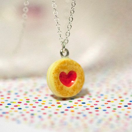 Miniature Food Necklace Strawberry Jam Cookie with by qminishop Strawberry Jam Cookies, Food Necklace, Jam Cookies, Cute Strawberry, Strawberry Jam, Miniature Food, Sterling Silver Chain, Sterling Silver Chains, Washer Necklace