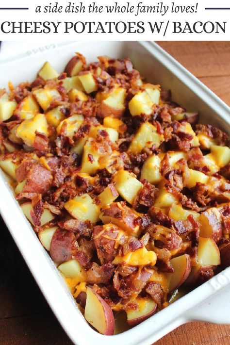 Potatoes Bacon And Cheese In Oven, Twice Baked Potato Casserole With Bacon, Cheese And Bacon Potatoes, Baked Potatoes Casserole In The Oven, Potato Bacon Cheese Casserole, Potato Wedges With Cheese And Bacon, Potato Recipes With Bacon, Bacon Cheese Potatoes Oven, Loaded Diced Potatoes