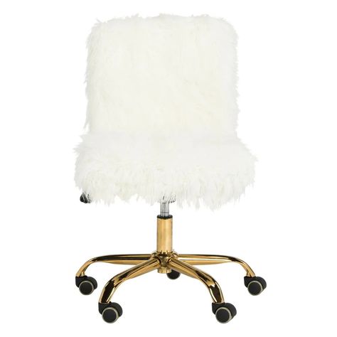 Transform any office into a glamourous work space with this contemporary faux sheepskin swivel office chair. Navigation is a breeze with its polished gold legs and swivel mechanism and sitting atop its Office Chair White, White Desk Chair, White Office Chair, Adjustable Office Chair, Work Office Decor, Black Office Chair, Chair White, Swivel Office Chair, Gold Legs