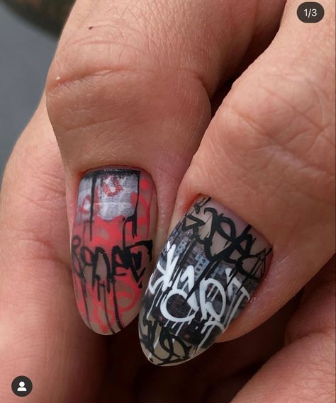 Skateboard Nails, Grafitti Nails, Graffiti Accessories, Graffiti Nail Art, Heavenly Nails, Punk Pinup, Graffiti Nails, Mens Nails, Punk Nails