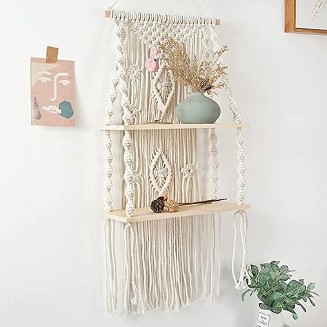 Macrame Wall Hanging Shelf Tassel Woven Macramé Shelves,Boho Wall Hanging Shelves for Small Plants Photo Frames,Home Living Room Bedroom Balcony Decor (B2-12.6 * 29.5in-2 Tier) Small Garden Layout Ideas, Bedroom Balcony Decor, Small Garden Layout, Felting Embroidery, Wall Plant Holder, Garden Layout Ideas, Macrame Shelf, Home Decor Shelves, Handmade Tapestries