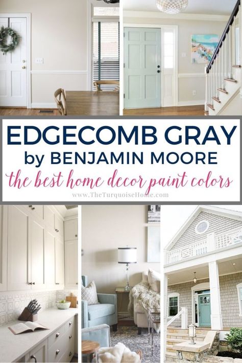 Edgecomb Gray by Benjamin Moore wall color | paint color Benjamin Moore Edgecomb Gray, Home Decor Paint, Wythe Blue, Edgecomb Gray, Greige Paint Colors, Greige Paint, Turquoise Kitchen, Decor Pad, Popular Paint Colors