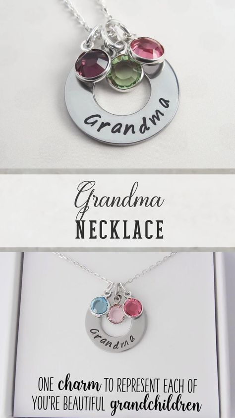 Grandma necklace makes a great gift for any grandmother for Mother's Day!  Necklace includes a .925 stainless steel handstamped grandma charm, up to 3 birthstone charms and select a sterling silver anchor, rope, snake or curb chain (16 to 30 inches).  Customize the jewelry card that the necklace comes on with a special message.  Upper photo shows necklace with 3 birthstone charms.  Lower photo shows necklace on jewelry card with custom message. Grandma Birthday Gift, Anchor Rope, Charm Bookmark, Grandma Necklace, Birthday Gifts For Grandma, Grandma Birthday, Hand Stamped Necklace, Personalized Grandma, Grandma Gift