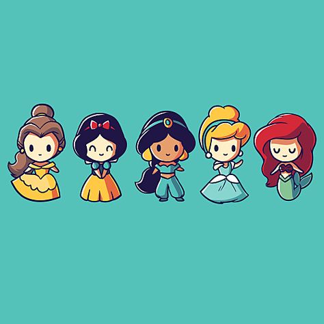 Lil Princesses t-shirt Chibi Disney, Disney Princess Cartoons, Day Of The Shirt, Nerdy Shirts, Kawaii Disney, Cute Disney Drawings, Karakter Disney, Princess Cartoon, Caribbean Blue