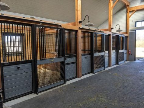 Luxury Horse Barns, Horse Stalls Doors, Equine Stables, Custom Horse Stalls, Barn Remodel, Stall Fronts, Horse Farm Ideas, Horse Barn Ideas Stables, Stall Door