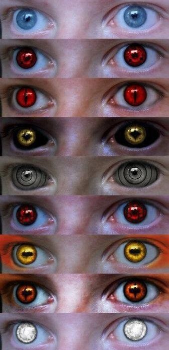 Naruto Naruto Contact Lenses, Cool Contacts, Eye Color Chart, Naruto Eyes, Special Fx Makeup, Halloween Contacts, Crazy Eyes, Special Effects Makeup, Fx Makeup