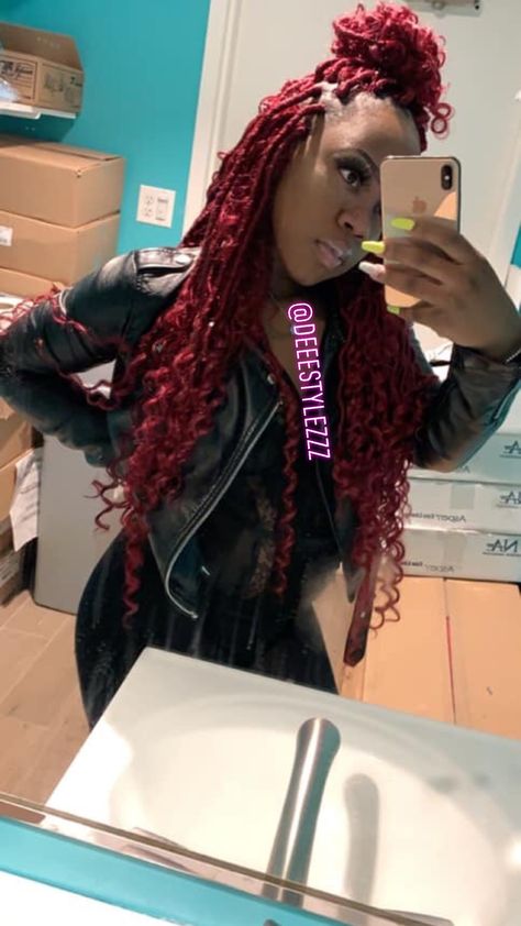 Locs Over Locs, Burgundy Faux Locs, Burgundy Locs, Women Locs, Blonde Ideas, Bohemian Locs, Locks Hair, Hairstylist Hairstyles, Faux Locs Hairstyles