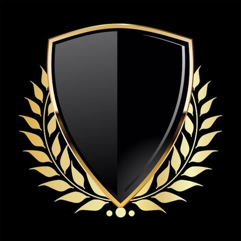 Black shield with golden laurel wreath o... | Premium Vector #Freepik #vector #shield #security-shield #shield-shape #security-badge Golden Laurel Wreath, Logo Shield, Black Shield, Wallpaper Earth, Laurel Wreath, Black Background, Premium Vector, Black Backgrounds, The Black