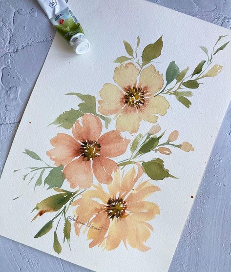 Watercolor Flower Art Prints, Floral Art Watercolor, Watercolor Floral Cards, Watercolor Floral Design, Watercolor Floral Card, Watercoloring Flowers, Big Watercolor Painting, Watercolor Paintings Flowers, Watercolor Flower Cards