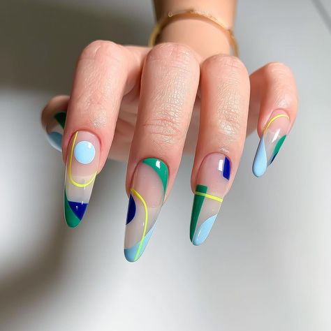 Abstract Nail Art Almond Shape, Abstract Almond Nails, Almond Long Nails, Manicure Service, Sunset Blvd Los Angeles, Nails Abstract, Regular Nail Polish, Abstract Nails, 2024 Nails