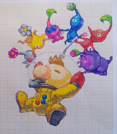 Pikmin Cross Stitch, Pikmin Pixel Art, Pikmin Perler Beads, Pikmin Crochet, Pikmin Fanart, Pikmin Art, Super Smash Bros Characters, Art Plan, Toddler Table