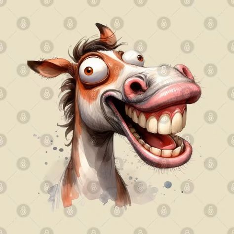 Funny laughing horse - Funny Horse - T-Shirt | TeePublic Laughing Horse, Horse Funny, Cow Illustration, Horse Pillow, Horse Hoodies, Horse Sketch, Horse Posters, Horse Portrait, Cows Funny