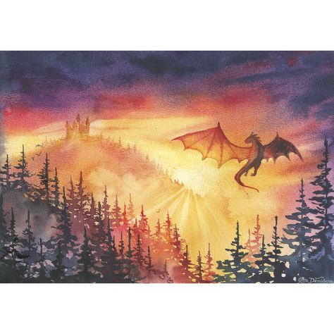 "Sunset"original watercolor paintingArtist Olya DemidovaYear 2022Painting size: 10.5 x 8 inches or 26 x 19 cm with 1 cm white borderWatercolor on paperDelivery from Russia to USA usually takes 21 days, but sometimes there may be slight delays of up to 45 days. Kids Room Art Prints, Fantasy Watercolor, Diy Canvas Art Easy, Dibujos Toy Story, Whimsical Art Paintings, Dragon Artwork Fantasy, Colour Art, Art Sunset, Watercolor Sunset