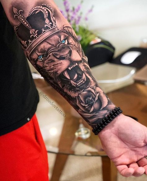 Lion Sleeve Tattoo Lion Sleeve Tattoo, Lion Sleeve, Lion Forearm Tattoos, Male Tattoos, Tiger Tattoo Sleeve, Soldier Tattoo, Half Sleeve Tattoos Forearm, Cool Half Sleeve Tattoos, Lion Tattoo Sleeves