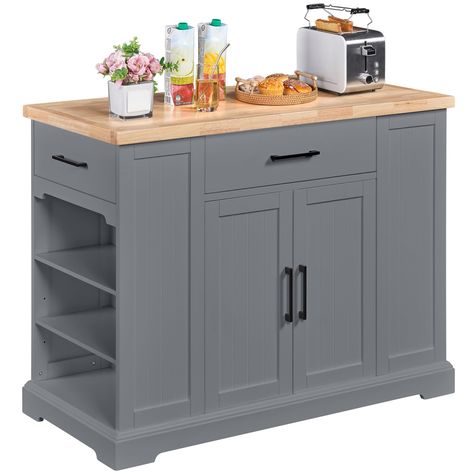 PRICES MAY VARY. 【Easily Maintain A Clutter-free Kitchen】This rolling kitchen island offers plenty of extra storage space to keep your kitchen organized and neat. It features a 46″ L × 22″ W countertop, a generously sized drawer, a roomy cabinet, 2 convenient side drawers, and 2 open shelving units on the sides. 【Convenient & Effortless Mobility】Designed for your convenience, this kitchen island cart has four hidden casters (two with locks). You can effortlessly move it around your kitchen or di Storage Table Kitchen, Toolbox Island Kitchens, Rolling Kitchen Island Ideas, Portable Island For Kitchen, Rolling Island Kitchen, Portable Kitchen Island Ideas, Free Standing Kitchen Island, Moveable Kitchen Island, Korean Bapsang