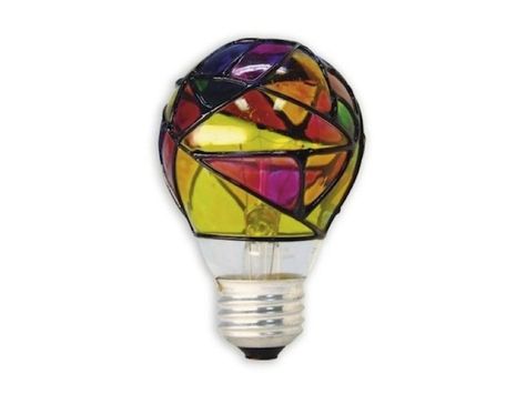 Stained Glass Light Bulb Glows Prettily…Well Sort Of | HomeJelly Stained Glass Light Bulb, Painted Lightbulbs, Small House Inspiration, Colored Light Bulbs, Stained Glass Light, Halogen Light Bulbs, Lightbulbs, Glass Light, Party Lights