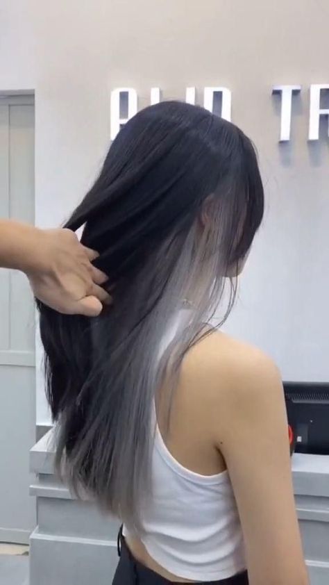 Black Hair Under Blonde, Black Hair Underneath Blonde, Silver Underlights, Women's Hair Colors, Undercolor Hair, Under Hair Color, Hidden Hair Color, Underlights Hair, Trendy Shades