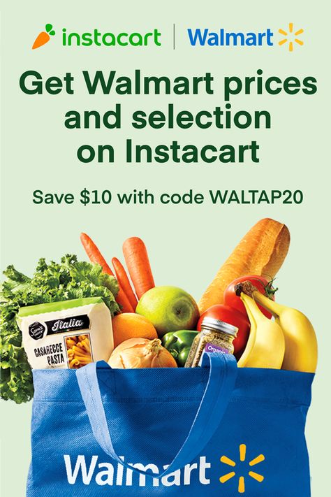 Grocery shop at Walmart online and get it delivered the same day with Instacart. You get all the convenience of Walmart's great selection and prices on grocery items—and speedy delivery, right to your door. That way, you can easily check all the items off your list, from the comfort of home. Start shopping and get $10 off your first order with code: WALTAP20. Delivery subject to availability. Offer expires 1/16/2021. Additional terms apply. Delivery Ads, Instacart Shopper, Walmart Products, Casarecce Pasta, Grocery Ads, Food Advertising, Instagram Template Design, Grocery Items, Food Ads