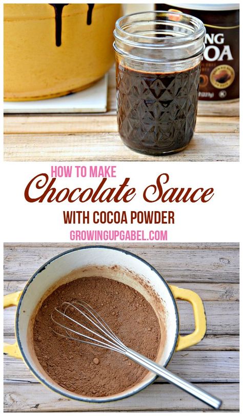 How to Make Chocolate Sauce with Cocoa Powder Chocolate Sauce With Cocoa Powder, Chocolate Sauce For Cake, Twix Cupcakes, Chocolate Syrup Recipes, Homemade Chocolate Syrup, Homemade Chocolate Sauce, Hot Chocolate Sauce, Chocolate Sauce Recipes, Cocoa Powder Recipes