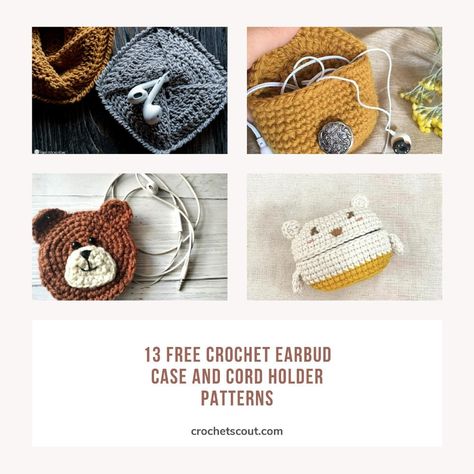 13 Free Crochet Earbud Case and Cord Holder Patterns - Crochet Scout Earbud Holder Crochet, Crochet Ear Bud Holder, Crochet Earphone Pouch Free Pattern, Crochet Earphone Case Free Pattern, Crochet Ear Pod Case Pattern Free, Crochet Galaxy Buds Case, Crochet Earphone Holder, Crochet Ear Bud Case, Crochet Ear Bud Holder Pattern