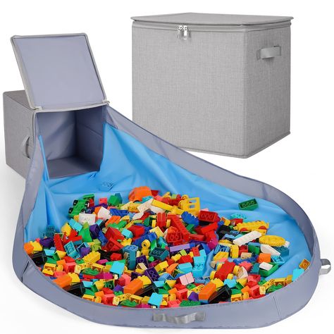 SAM AND MABEL Toy Storage Basket and Play Mat - 13"x13"x13" Stackable and Foldable Cube Toy Organizers and Storage Bins for B Toy Chests, Cube Toy, Toy Storage Baskets, Toy Storage Organization, Playroom Storage, Storage Bins With Lids, Cubby Storage, Lego Storage, Block Toys