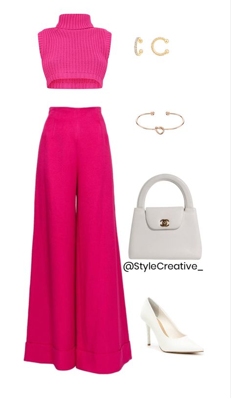 All Pink Outfit Barbie, Elegant Pink Outfit Classy, Pink Polyvore Outfits, Jeans Outfit Women Casual, Barbie Pink Outfit Ideas, Edgy Classy Outfits, Neon Pink Outfit, Outfit Women Casual, Pink And White Outfit