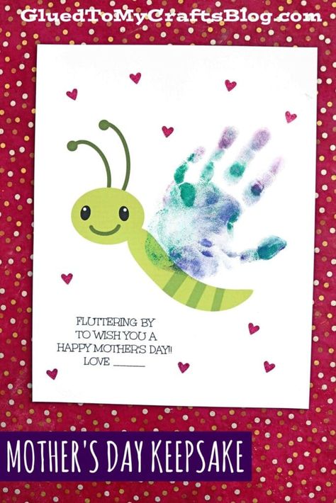 Fluttering By - Handprint Butterfly Mother's Day Keepsake - Glued To My Crafts Handprint Mothers Day Cards, Handprint Butterfly, Mothers Day Crafts Preschool, Infant Art, Keepsake Ideas, Mother's Day Projects, Keepsake Crafts, Crafts Preschool, Handprint Craft