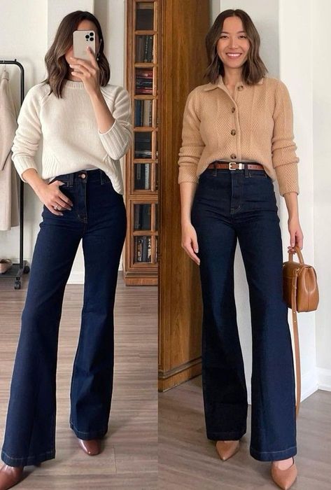 Chic Wide-leg Flare Jeans For Winter, Jean Short Outfits, Trendy Outfits Winter, Chic Coat, Stylish Winter Outfits, Fashion Corner, Smart Outfit, Fashion Trends Winter, Cold Weather Fashion