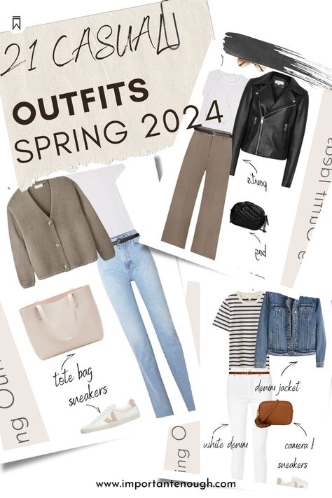 If you are looking for some amazing casual outfit for Spring 2024, here you will find how to style basic essential items that look great and are comfy. I am sharing a collection of 21 Spring Casual outfits, to help you create new cute Spring outfits. Casual outfits for women that will keep you inspired everyday. #casualoutfits #fSpringoutfitideas https://importantenough.com/spring-capsule-wardrobe-2021-spring-outfits Capsule Spring 2024, Capsule Wardrobe 2024 Spring, Casual Spring Outfits 2024, Spring Capsule Wardrobe 2024, Cute Spring Outfits Casual, Casual Spring Outfits Women, Outfits Europa, Spring Casual Outfits, Early Spring Outfits Casual