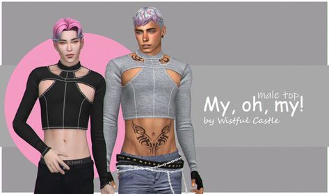 My, Oh, my! (male top) | Wistful Castle on Patreon Male Crop Top, Sims 4 Stories, Sims 4 Hair Male, Sims 4 Male Clothes, Sims 4 Dresses, The Sims 4 Download, Sims Four, Sims4 Clothes, Sims 4 Cas