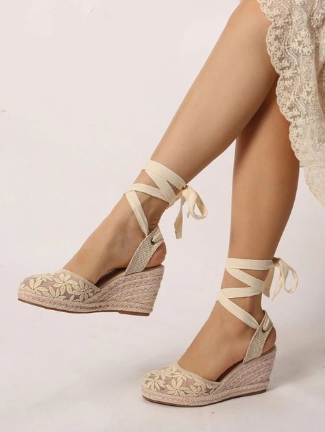 Boho Wedges, Wedding Wedges, Women Wedges, Lace Wedges, Lace Sandals, Platform Wedges Shoes, Shoes World, Lace Tie, Strappy Wedges