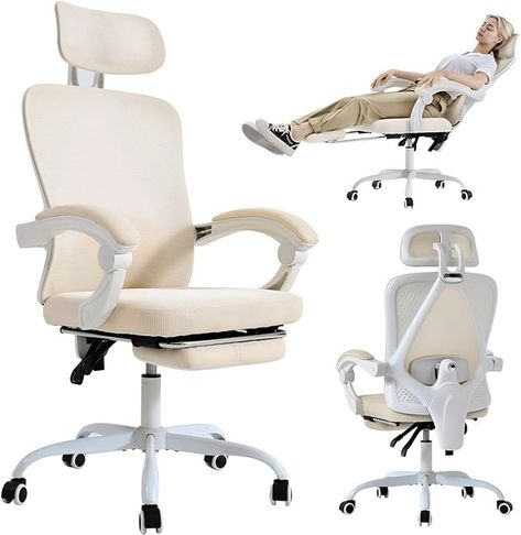 Amazon.com: kimupa Ergonomic Office Chair, Adjustable Lumbar Support, 400LBS Capacity, White Computer Chair with Retractable Footrest, Breathable Mesh Back Gaming Chair Adjustable Headrest : Office Products White Office Chair, Cat Bed Furniture, Sitting Posture, Home Office Storage, Small Home Office, Ergonomic Office, Ergonomic Office Chair, Computer Chair, Home Office Chairs