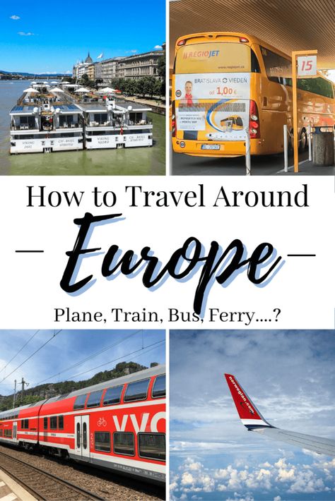 How to Travel Around Europe - Plane, Train, or Bus? There are so many ways to get around Europe! Taking the train is a popular and comfortable option, taking the bus is an awesome budget travel option, and taking an airplane is typically the fastest! This is your guide on the best ways to travel around Europe, where I list the pros and cons of each method of transportation. Read more for the best way to get around Europe! #EuropeTravel #EuropeTransportation #EuropeBus #EuropeTrain #FlyAroundEuro