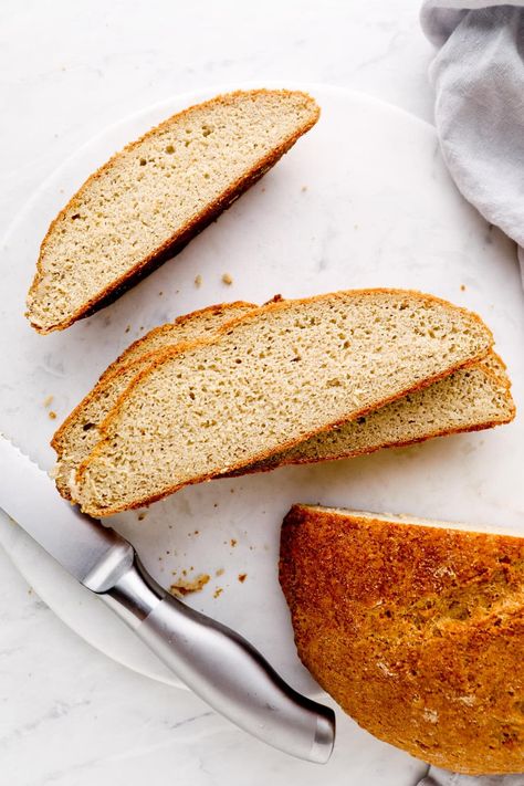 This Artisan Gluten Free Bread recipe is soft and chewy on the inside with a nice crusty exterior. 100% whole grain and made without starches, eggs, or dairy! Whole Grain Gluten Free, Gluten Free Artisan Bread, Gluten Free Bread Recipe, Vegan Loaf, Gluten Free Recipes Bread, Fall Recipes Healthy, Baking Stone, Healthy Gluten Free Recipes, Gluten Free Oats