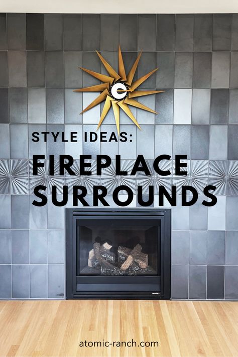 With colder months approaching and darker evenings already upon us, get the warmest place in your house ready with a fireplace surround as stylish as the rest of your mid mod home. We’ve gathered a variety of example for stylistic inspiration and for getting a sense of your options for materials. See more at atomic-ranch.com Modern Fireplace Tile, Modern Fireplace Tiles, Mid Century Fireplace Makeover, Midcentury Modern Fireplace, Mid Century Modern Fireplace, Mid Century Fireplace, Fireplace Feature Wall, Small Fireplace, Atomic Ranch