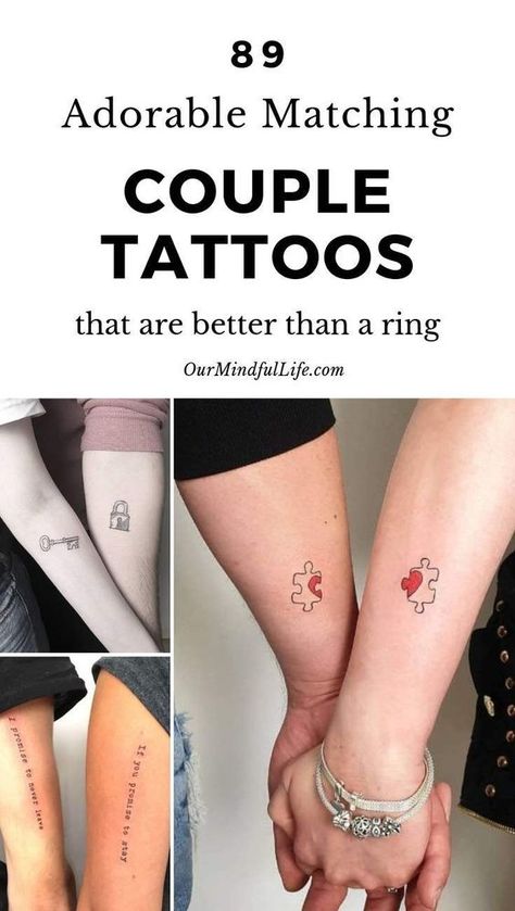 89 adorable and meaningful couple tattoos that are better than a ring - ourmindfullife.com // explore the best matching tattoo ideas for couples, married couple tattoos, couple symbol tattoos, king and queen tattoos and more Romantic Tattoos, Married Couple Tattoos, Marriage Tattoos, Him And Her Tattoos, Infinity Couple Tattoos, Partner Tattoos, Wife Tattoo, Hopelessly Romantic, Best Couple Tattoos